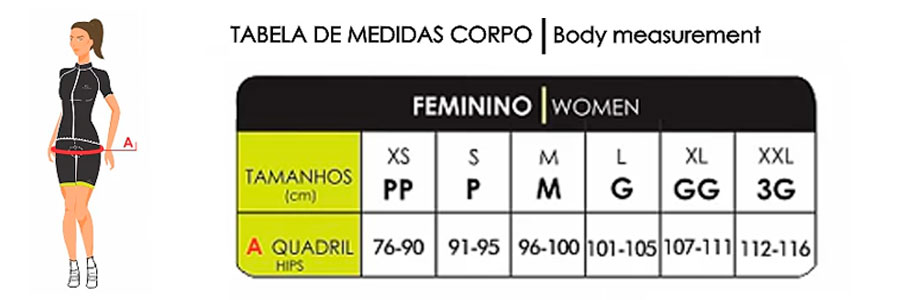 Tabela de Medidas- Feminino – Mauro Ribeiro Sports